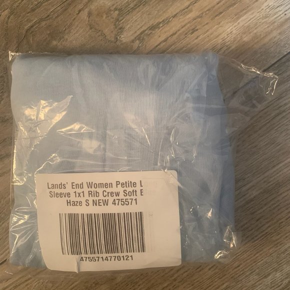 NWT LANDS' END WOMENS PETITE LONG SLEEVE 1X1 RIB CREW SOFT BLUE HAZE SMALL - Picture 3 of 5